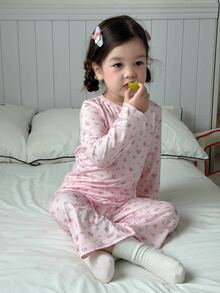 DAZY Infant (Girl) Round Neck Long Sleeve Spring/Summer 2 Pieces Set Loungewear - Baby Pink - View 9