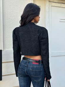FavEase Women's Single-Breasted Casual Versatile Long Sleeve Wool Jacket - Black - View 4