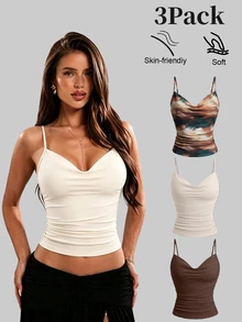 Sweetra 3pcs Set Women Slimming Camisole Top , Versatile Y2K Top - Multicolor - View 3