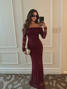 Sunnyshic Vestido elegante para boda, Navidad, fiesta - Burdeos - Ver 1