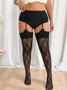 GalTyme 大尺碼女款蕾絲拼接性感日常修身連體緊身衣 - 黑色 - 查看 3