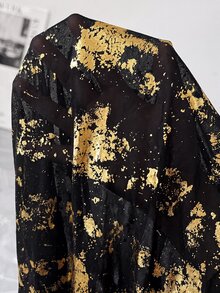 SHEIN Clasi 黑色與金色箔飾奢華優雅性感透視輕量夾克，適合派對之夜、新年、秋季派對、聖誕夾克 - 黑色 - 查看 3