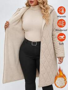 SHEIN Clasi 大尺碼冬季保暖內裡連帽夾克家居休閒外套 灰色 寬鬆休閒簡約風 適合居家、辦公與外出 - 杏色 - 查看 10