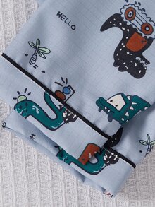 2pcs Young BoyCute Abstract Dinosaur Car Print Long Sleeve Collared Fall Autumn/Winter Cardigan And Pants Set, Casual Loose Loungewear Soft Cozy - Grey - View 8
