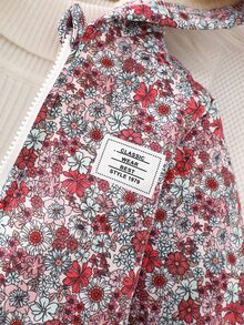 SHEIN Vintaside Kids 女嬰秋冬花卉連帽拉鍊外套，抓絨內裡加厚保暖外套，休閒日常穿著 - 酒紅色 - 查看 4