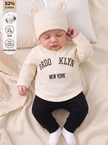 SHEIN 2pcs Baby Girls Newborn Autumn Set White Casual Graphic - Black and White - View 4