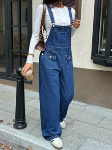 Rivivi Women's Casual Cargo Pocket Denim Overalls - Dark Wash - View 3