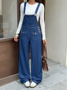 Rivivi Women's Casual Cargo Pocket Denim Overalls - Dark Wash - View 4