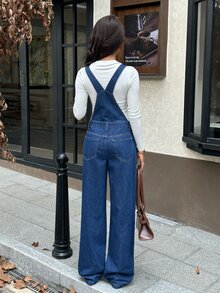 Rivivi Women's Casual Cargo Pocket Denim Overalls - Dark Wash - View 2