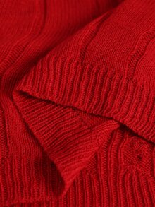 Elaquor Plus Size Women's Cable Knit Round Neck Long Sleeve Casual Knit Dress Winter - Red - View 8