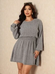 Elaquor Women's Plus Size Long Sleeve Casual Knit Dress Winter - Grey - View 1