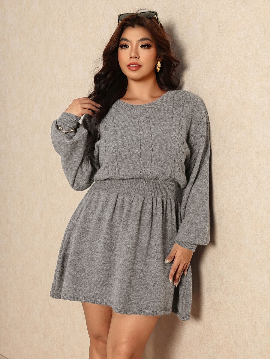 Elaquor Women's Plus Size Long Sleeve Casual Knit Dress Winter - Grey - View 1
