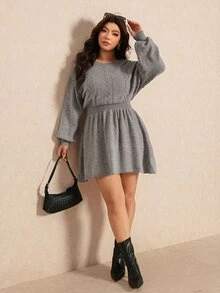 Elaquor Women's Plus Size Long Sleeve Casual Knit Dress Winter - Grey - View 4