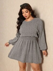 Elaquor Women's Plus Size Long Sleeve Casual Knit Dress Winter - Grey - View 6