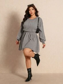 Elaquor Women's Plus Size Long Sleeve Casual Knit Dress Winter - Grey - View 3