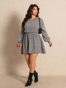Elaquor Women's Plus Size Long Sleeve Casual Knit Dress Winter - Grey - View 5