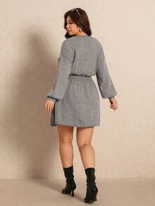 Elaquor Women's Plus Size Long Sleeve Casual Knit Dress Winter - Grey - View 2