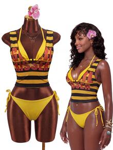 Zestiva Women's High Quality 3-Piece Sexy Bikini Set, Tie-Neck Halter Separate Swimsuit, Beach Vacation Outfit - Multicolor - View 4