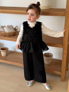 Hapijoa Young Girls V-Neck Sleeveless Casual Top + Straight Leg Pants 2 Pieces Shirt Set Fall - Black - View 6