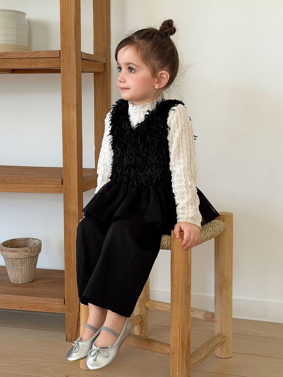 Hapijoa Young Girls V-Neck Sleeveless Casual Top + Straight Leg Pants 2 Pieces Shirt Set Fall - Black - View 1