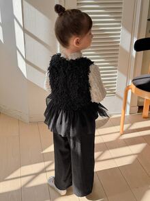 Hapijoa Young Girls V-Neck Sleeveless Casual Top + Straight Leg Pants 2 Pieces Shirt Set Fall - Black - View 2