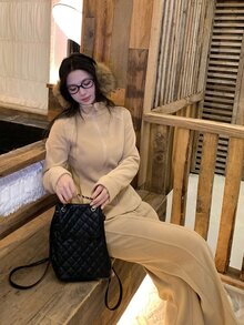 DAZY Women's Velvet-Feel Long Sleeve Autumn/Winter Korean Style Elegant 2 Pieces Set - Khaki - View 5