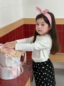 DAZY Infant/Toddler (Girl) Round Neck Bow Long Sleeve Solid Color Korean Style Top - White - View 6