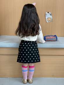 DAZY Infant/Toddler (Girl) Round Neck Bow Long Sleeve Solid Color Korean Style Top - White - View 2