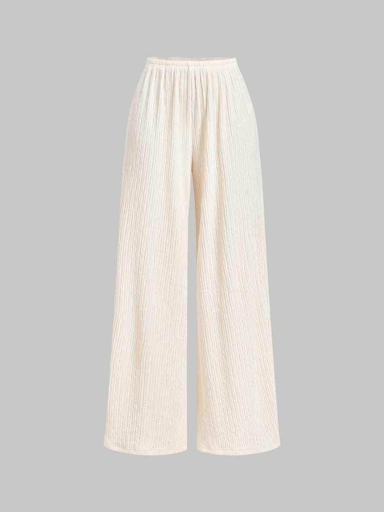 SHEIN MOD Cream White Textured Comfortable Casual French Elegant 2 Pieces Set For Vacation Brunch Summer - Apricot - View 11