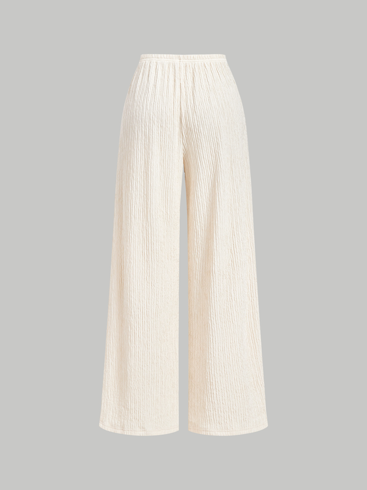 SHEIN MOD Cream White Textured Comfortable Casual French Elegant 2 Pieces Set For Vacation Brunch Summer - Apricot - View 12