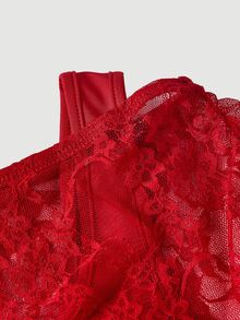 SHEIN MOD 紅色露肩蕾絲二合一喇叭袖長袖女款上衣，適合聖誕派對、夜生活、秋季性感穿搭 - 紅色 - 查看 6