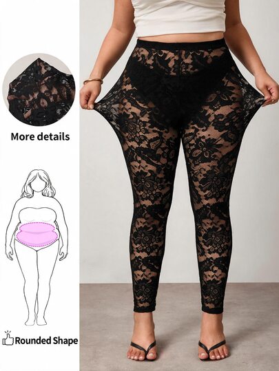 Enliva Plus Size Sheer Mesh Party Leggings Apple