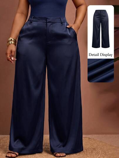 Enliva Plus-Size Women's Wrinkle-Resistant Satin Straight-Leg Loose-Fitting Pants, Perfect For Valentine's Day, Suitable For Pear-Shaped Figures, Brown Satin Pants, Summer Style.
