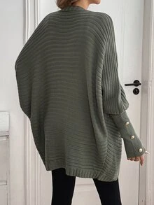 Sprig & Strand Áo cardigan nữ màu trơn dáng rộng đa năng phong cách tối giản với tay phồng - xanh quân đội - Xem 2