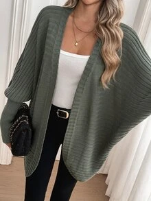 Sprig & Strand Áo cardigan nữ màu trơn dáng rộng đa năng phong cách tối giản với tay phồng - xanh quân đội - Xem 6