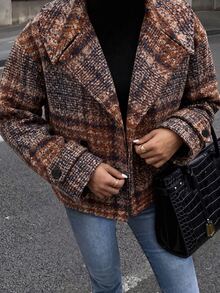Selianne Women's Large Lapel Decorative Button Long Sleeve Wool - Multicolor - View 5