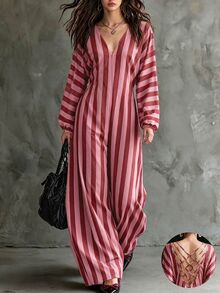 Flora Isola Flora Isola French Vintage Colorblock Striped Backless Adjustable Tie Deep V Neck Slimming High Waist Country Vacation One-Piece Wide Leg Jumpsuit - Multicolor - View 1