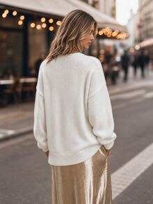 Elafinee Áo cardigan nữ mùa đông màu trắng đính sequin thiết kế thanh lịch thường ngày - trắng - Xem 2