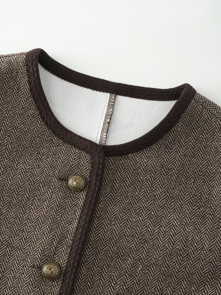 LUMIGAL Women's Casual Commuter Contrast Trim Button Coats, Autumn/Winter - Coffee Brown - View 6
