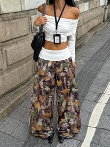 Coolane 女款秋冬街頭風復古外出褲 棕色 Y2K 樹枝圖案 適合邁阿密度假、泰國假期、海灘、上班、感恩節休閒穿搭 - 彩色 - 查看 4