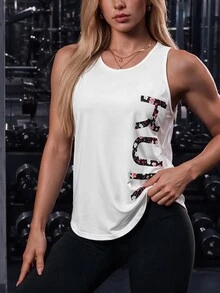 SHEIN Sports Cut Out 2 In 1 Crop Sports Long Sleeve Tee Fitted Shirtworkout Tank Top - White - View 2