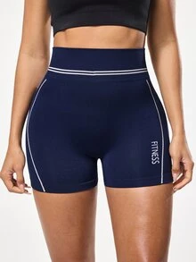 SHEIN Sports 1件海军蓝无缝高腰撞色运动短裤，柔软舒适，适合健身、跑步、休闲、瑜伽等运动。高腰提臀运动短裤，女士运动短裤，舒适弹力短裤，提臀收腹健身短裤，女士高腰运动短裤，运动短裤，透气舒适高弹紧身短裤，女士高腰运动短裤，女士高腰运动短裤。 - 藏蓝色 - 查看 3