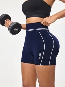 SHEIN Sports 1件海军蓝无缝高腰撞色运动短裤，柔软舒适，适合健身、跑步、休闲、瑜伽等运动。高腰提臀运动短裤，女士运动短裤，舒适弹力短裤，提臀收腹健身短裤，女士高腰运动短裤，运动短裤，透气舒适高弹紧身短裤，女士高腰运动短裤，女士高腰运动短裤。 - 藏蓝色 - 查看 6