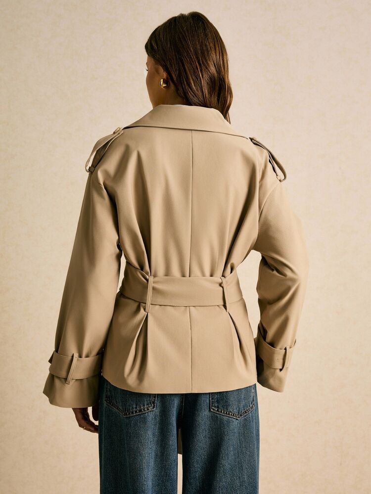 Poéselle Women's 100% Cotton Fall/Winter Button-Front Collared Jacket, Casual ,Work, Dates, Holiday Parties & New Year; Suitable For Spring And Fall - Khaki - View 5