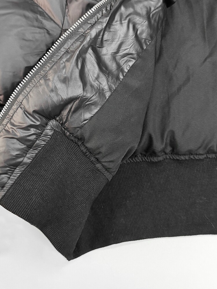SHEIN HypeZone Winter Fashion Fur Collar Hooded Cropped Jacket - Black - View 7