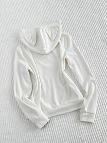 Elamini Vintage Sweet & Spicy Y2K Grey & Pink Patchwork Leopard Print Cat Ear Hooded Slim Fit Sweatshirt - White - View 2