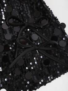 Sweetra Women's Fashionable Two-Tone Sequin Embellished Elegant Skirt - Black - View 6