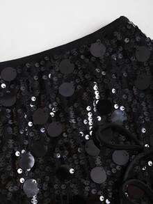 Sweetra Women's Fashionable Two-Tone Sequin Embellished Elegant Skirt - Black - View 5