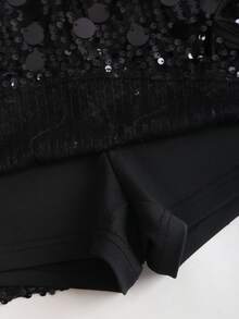 Sweetra Women's Fashionable Two-Tone Sequin Embellished Elegant Skirt - Black - View 4