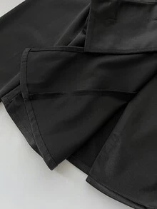Elamini 女款秋冬黑色緞面手工盤扣立領前開襟修身長袖夾克襯衫，復古新中式風，通勤辦公職場出遊約會大學日常百搭 - 黑色 - 查看 9